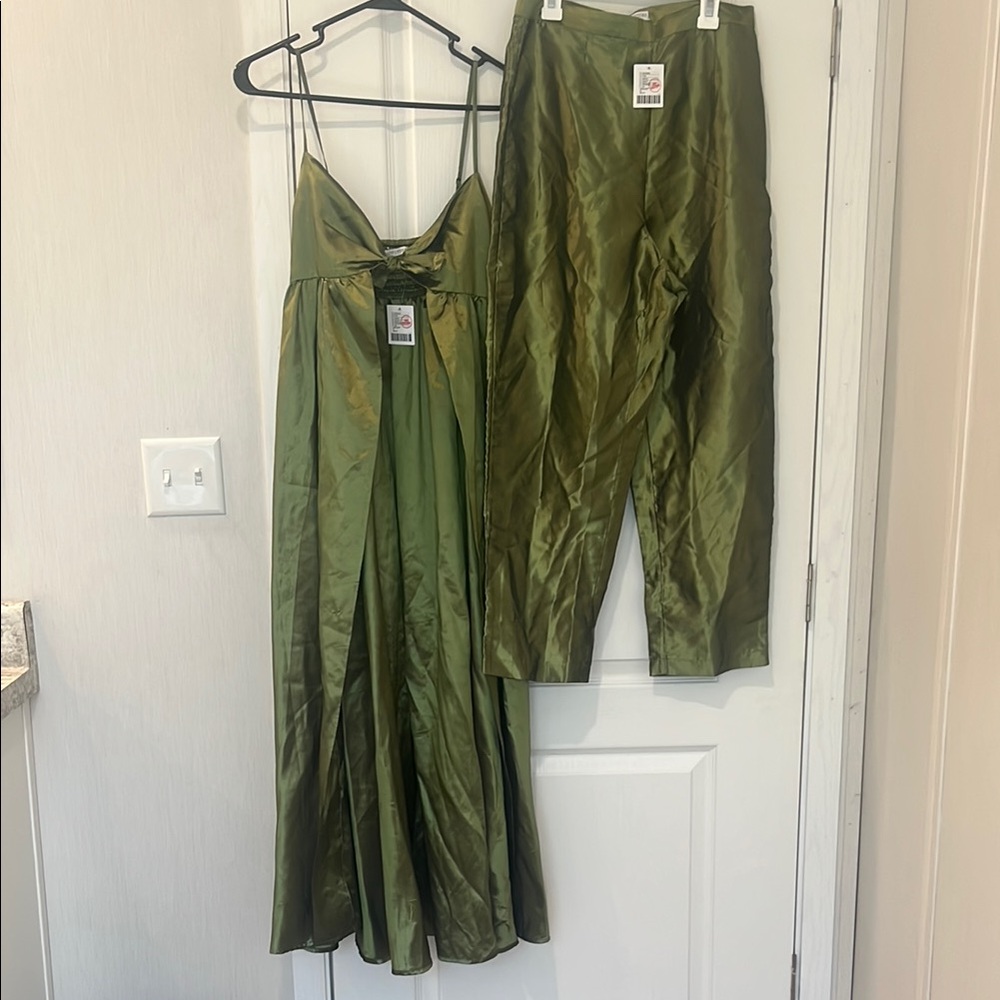 Urban Outfitters Green Jumpsuit with Plunging Neckline
